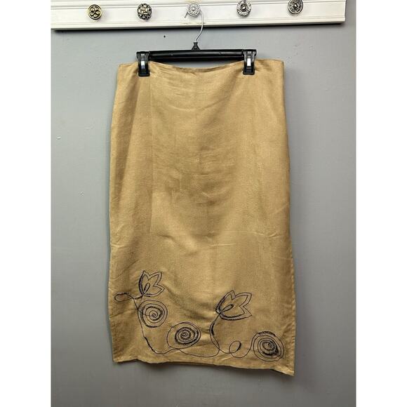 Signature by Richard Malcolm Vintage Embroidered Faux Suede Skirt Womens 14P Tan - Picture 1 of 9